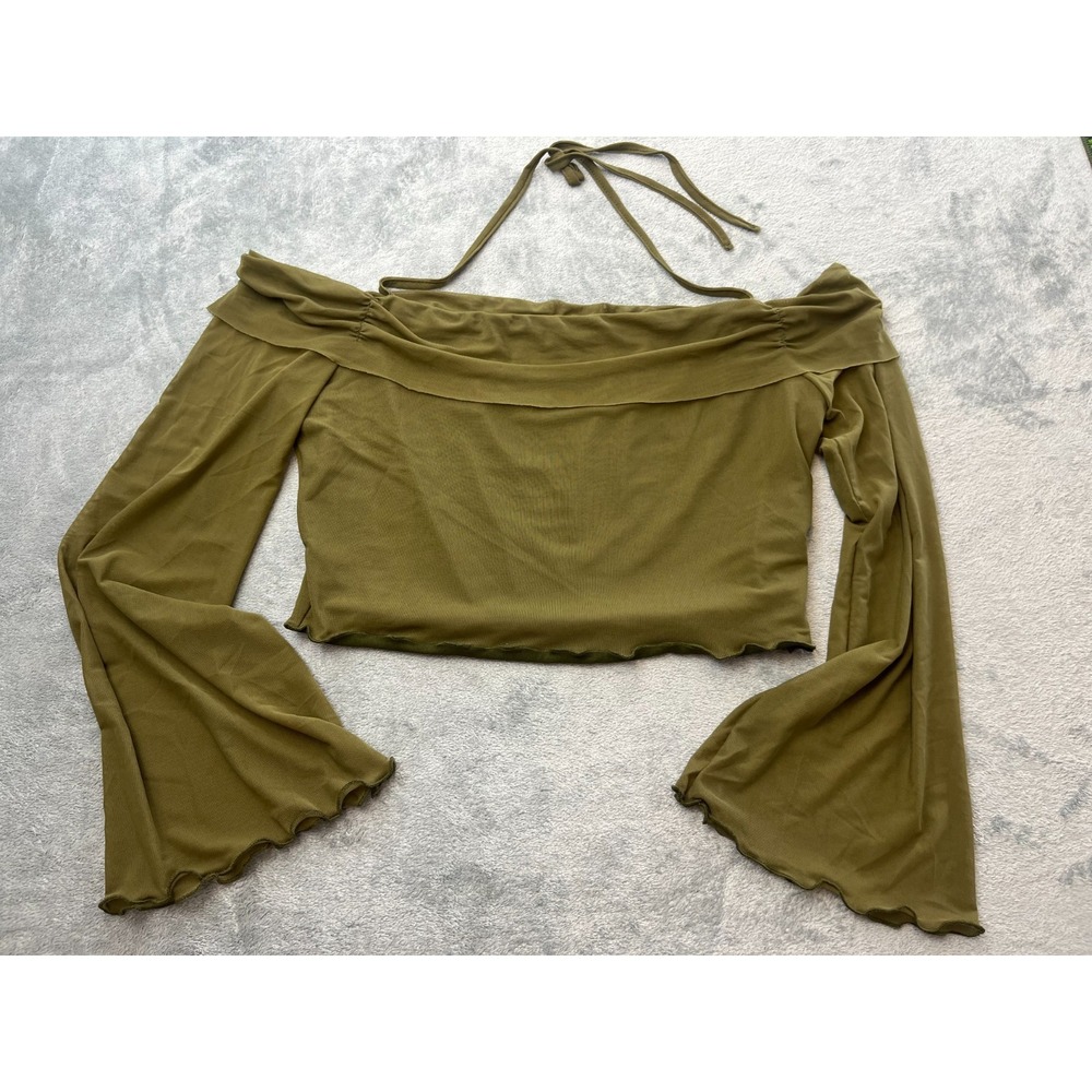 Forest Fairy Green Crop Top Off Shoulder Bell Sleeves Size large